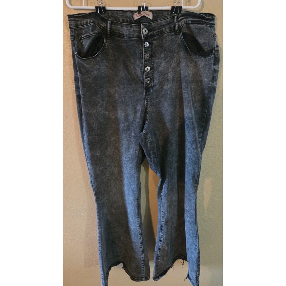 Elite Jeans Acid Wash Dark Gray Wide Leg Button Fly Jeans Size 21/22